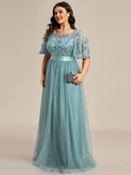 Miss | Jurk Dames Maxi Korte Mouw Pailletten - Tule - Miss Madera MIS-F20E17