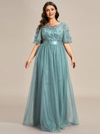 Miss | Jurk Dames Maxi Korte Mouw Pailletten - Tule - Miss Madera MIS-F20E17