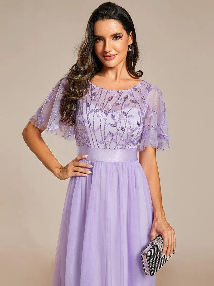 Miss | Jurk Dames Maxi Korte Mouw Pailletten - Tule - Miss Madera MIS-85C4FD
