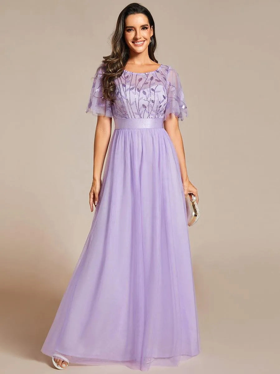 Miss | Jurk Dames Maxi Korte Mouw Pailletten - Tule - Miss Madera MIS-85C4FD