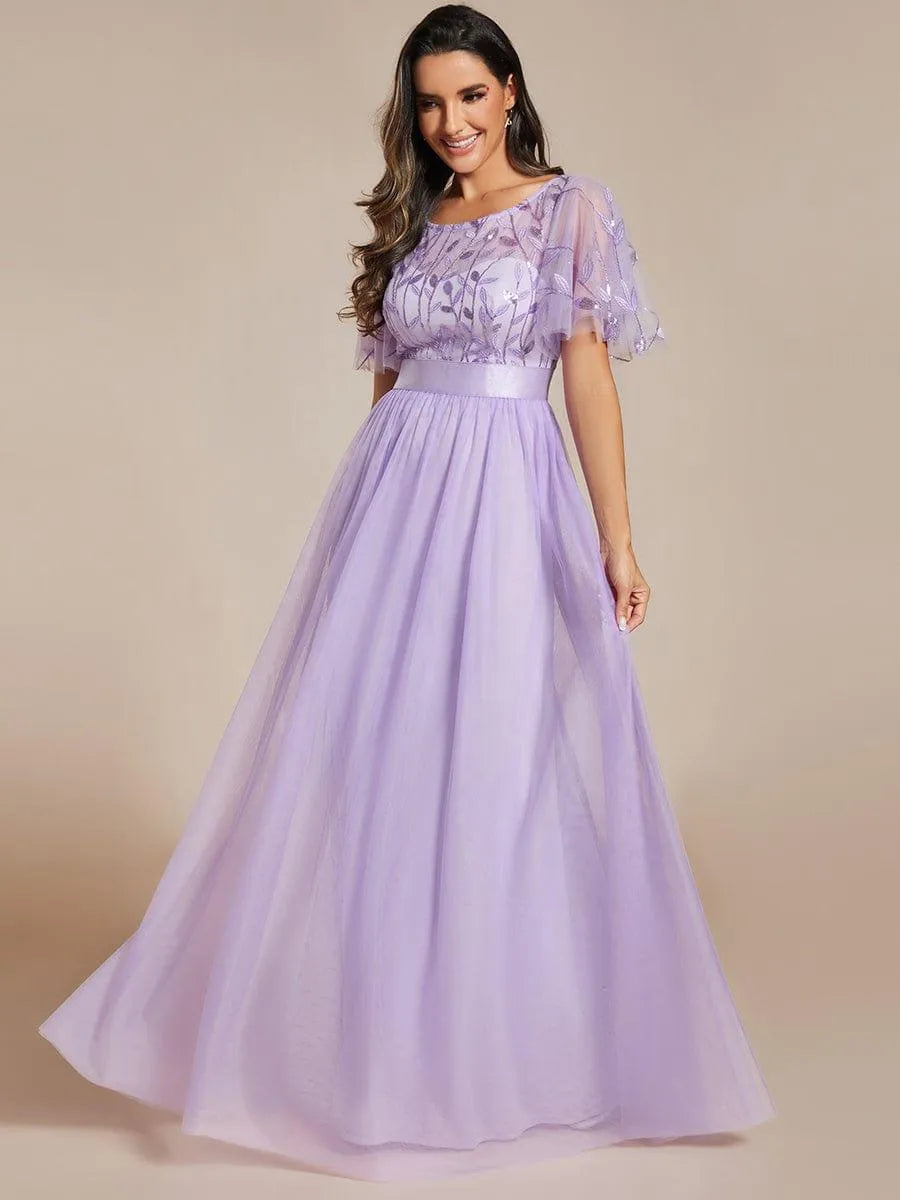 Miss | Jurk Dames Maxi Korte Mouw Pailletten - Tule - Miss Madera MIS-85C4FD