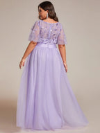 Miss | Jurk Dames Maxi Korte Mouw Pailletten - Tule - Miss Madera MIS-85C4FD