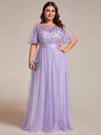 Miss | Jurk Dames Maxi Korte Mouw Pailletten - Tule - Miss Madera MIS-85C4FD