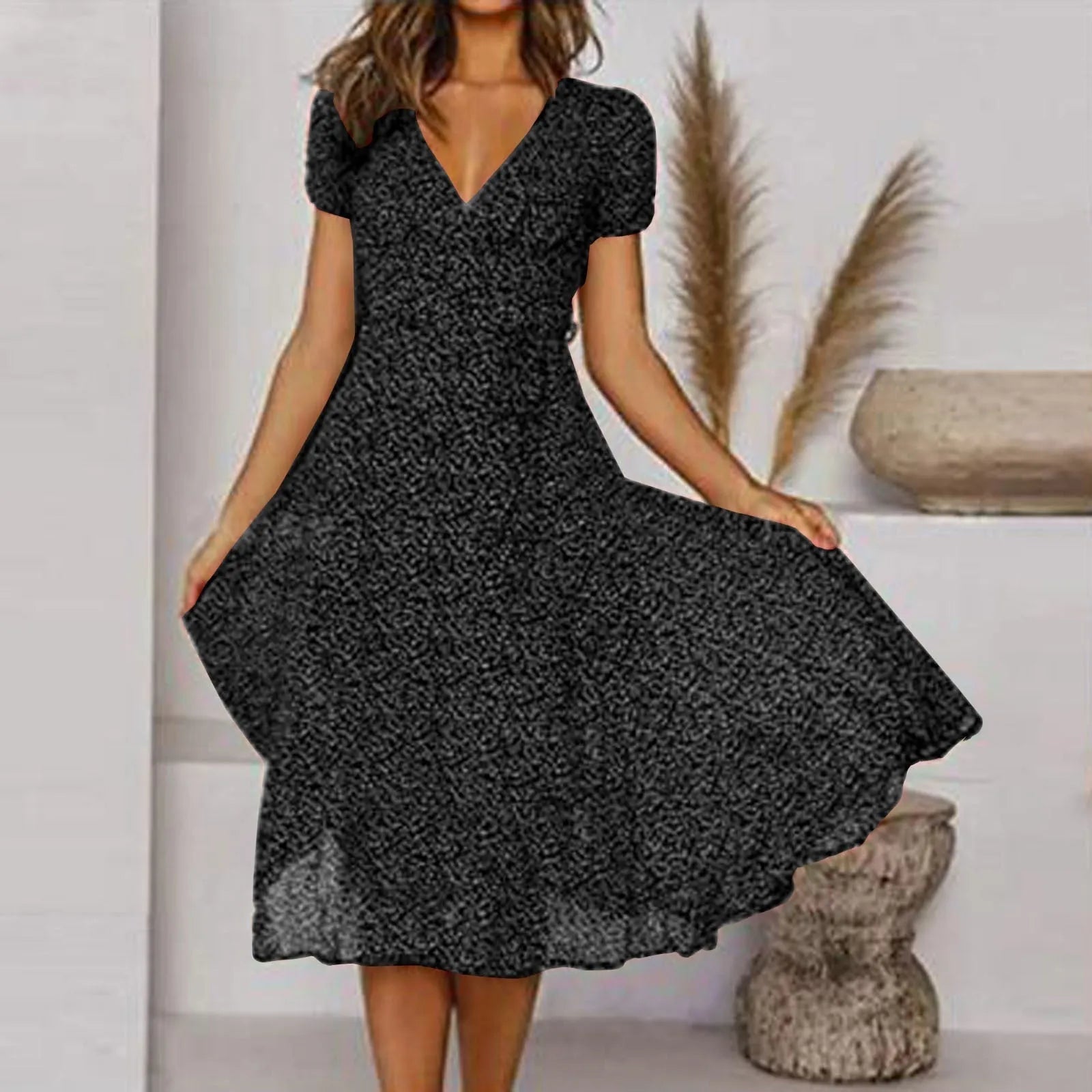 Miss | Jurk Dames Midi A-lijn V-hals Print - Polyester - Miss Madera MIS-79E224