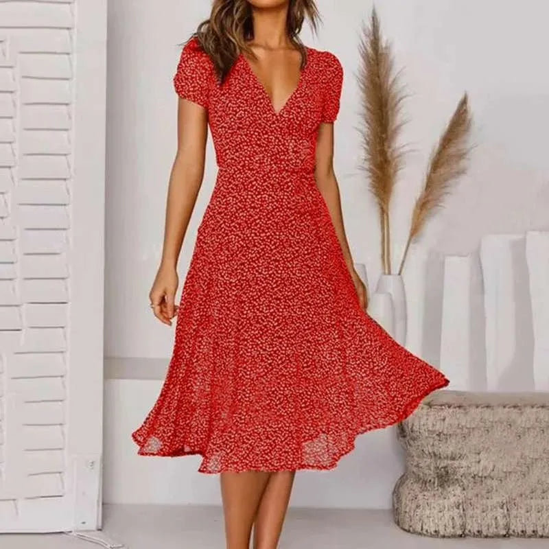 Miss | Jurk Dames Midi A-lijn V-hals Print - Polyester - Miss Madera MIS-6B4F55
