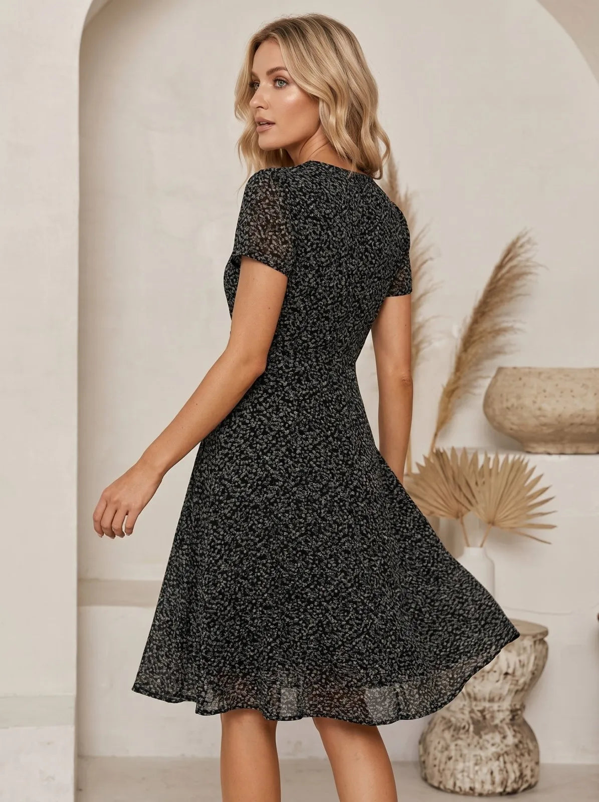 Miss | Jurk Dames Midi A-lijn V-hals Print - Polyester - Miss Madera MIS-AEAD2C