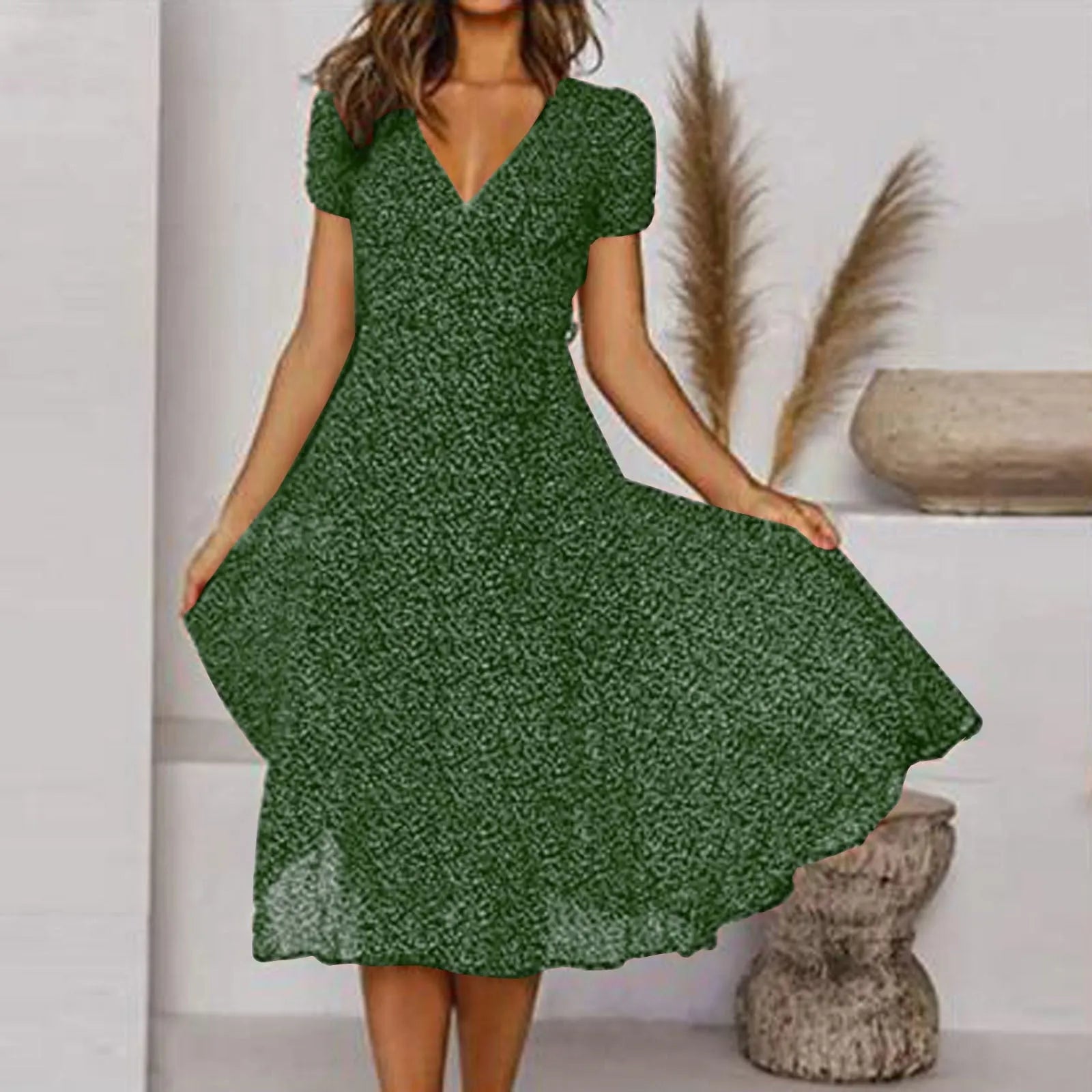 Miss | Jurk Dames Midi A-lijn V-hals Print - Polyester - Miss Madera MIS-AEAD2C