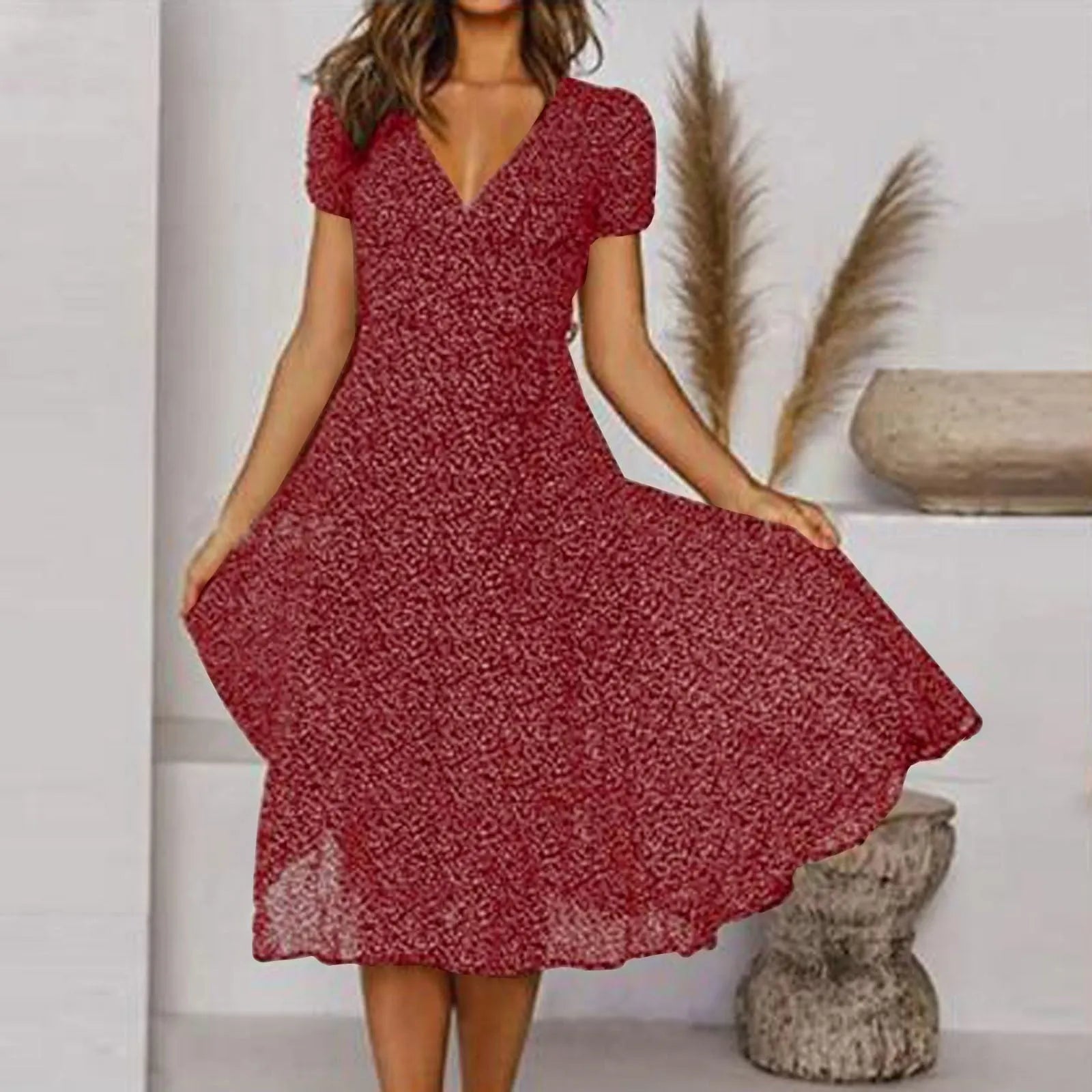 Miss | Jurk Dames Midi A-lijn V-hals Print - Polyester - Miss Madera MIS-770E46