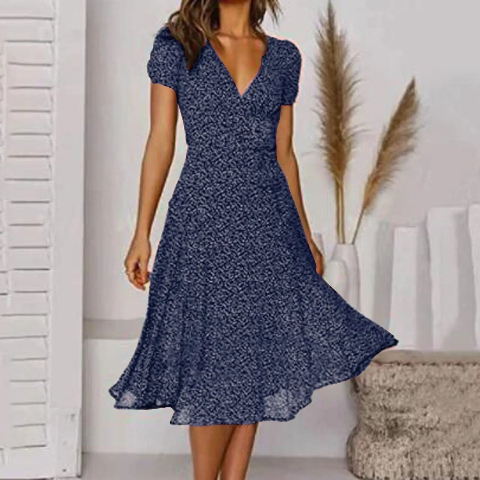 Miss | Jurk Dames Midi A-lijn V-hals Print - Polyester - Miss Madera MIS-C34A75