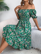 Miss | Jurk Dames Off-shoulder Bloemenprint Ruches - Polyester - Miss Madera MIS-5D768A