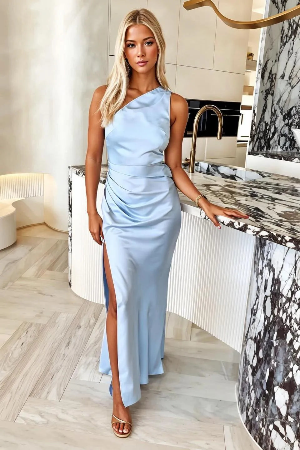 Miss | Jurk Elegant Effen Kleur | Hedendaags - Polyester - Lichtblauw