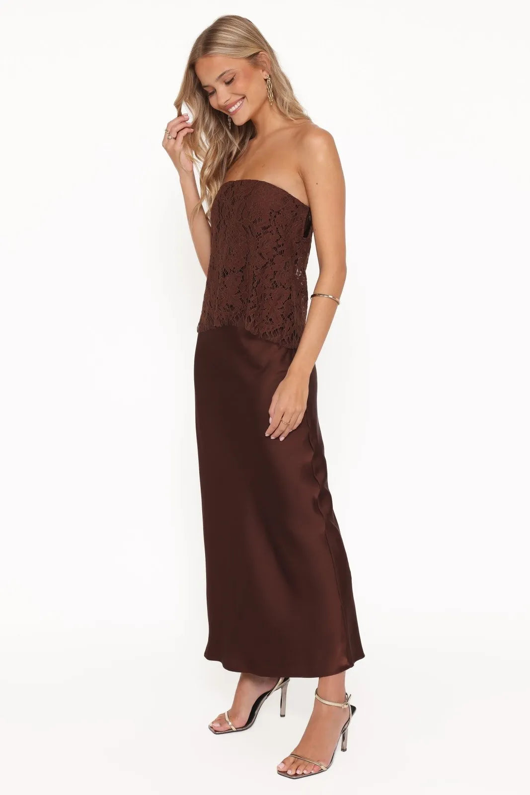 Miss | Maxi-jurk Dames Casual Maxi - Kant &amp; satijn - Miss Madera MIS-E4Z22Y