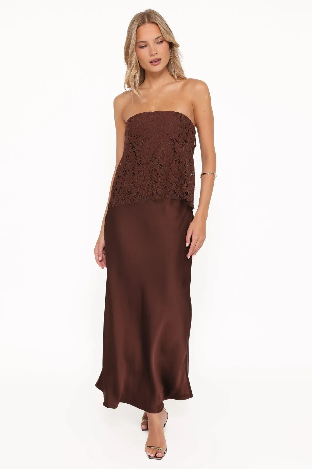 Miss | Maxi-jurk Dames Casual Maxi - Kant &amp; satijn - Miss Madera MIS-E4Z22Y