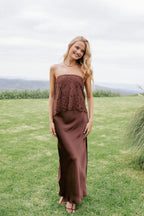 Miss | Maxi-jurk Dames Casual Maxi - Kant &amp; satijn - Miss Madera MIS-E4Z22Y