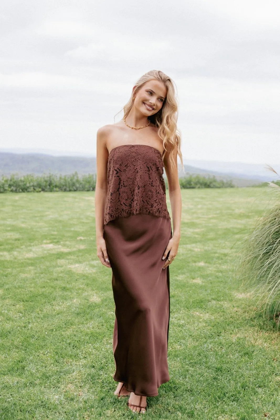 Miss | Maxi-jurk Dames Casual Maxi - Kant &amp; satijn - Miss Madera MIS-E4Z22Y