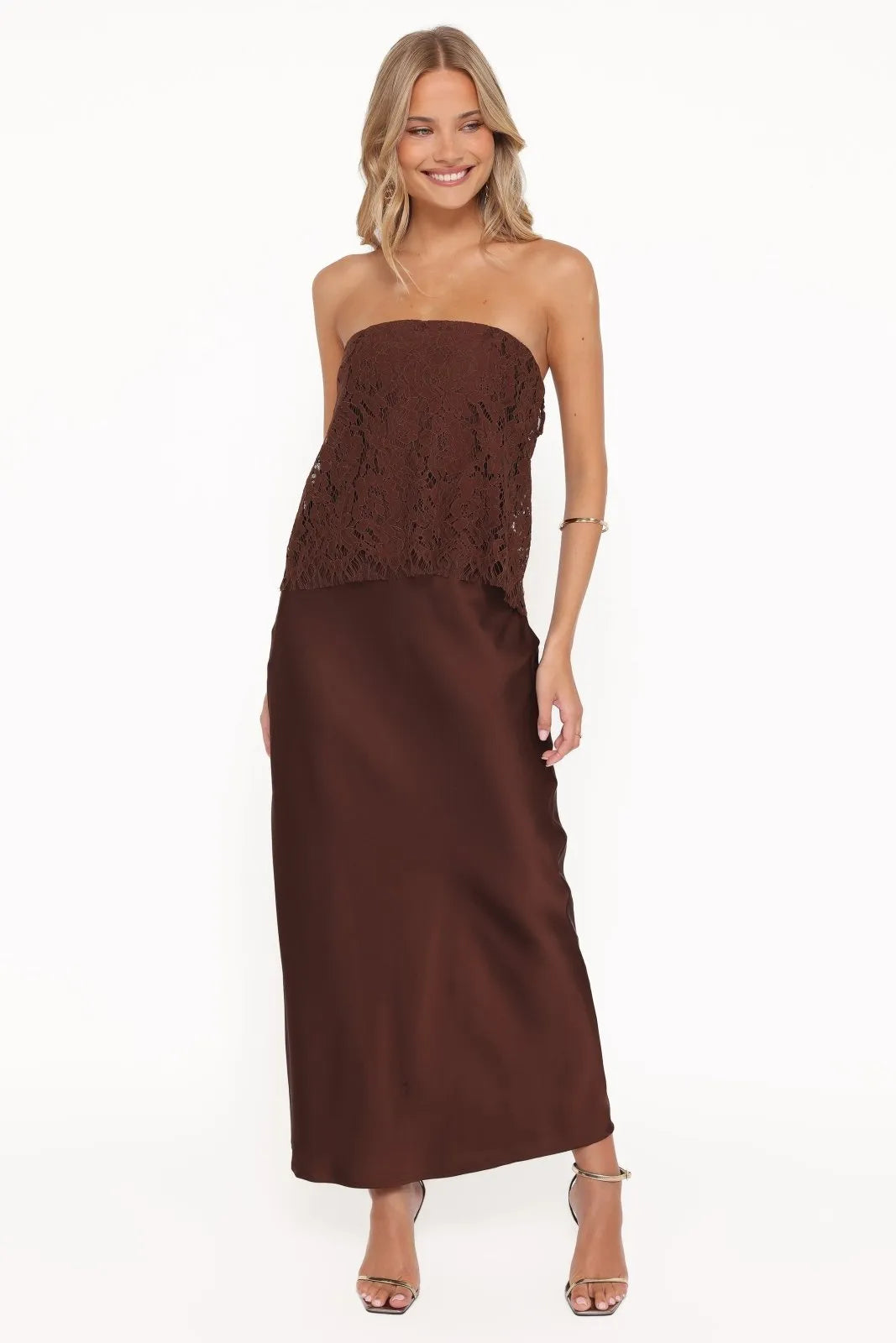 Miss | Maxi-jurk Dames Casual Maxi - Kant &amp; satijn - Miss Madera MIS-E4Z22Y