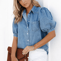 Miss | Overhemd Korte Mouw Dames Casual - Denim - Miss Madera