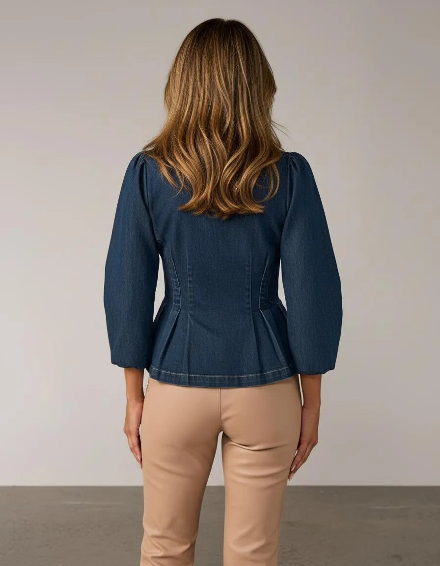 Miss | Peplum Top Dames Casual Elegant - Denim - Miss Madera MIS-692ILE