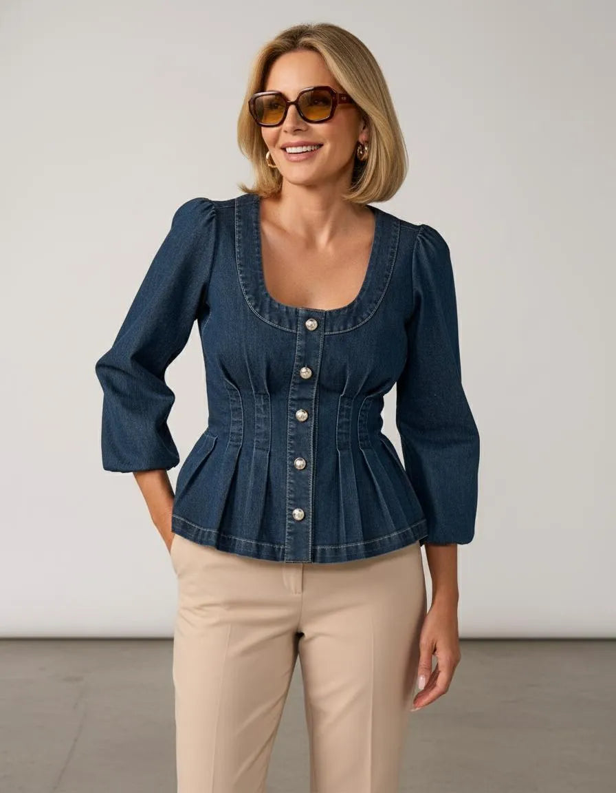 Miss | Peplum Top Dames Casual Elegant - Denim - Miss Madera MIS-692ILE