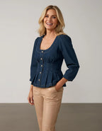 Miss | Peplum Top Dames Casual Elegant - Denim - Miss Madera MIS-692ILE