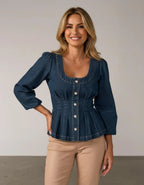 Miss | Peplum Top Dames Casual Elegant - Denim - Miss Madera MIS-692ILE