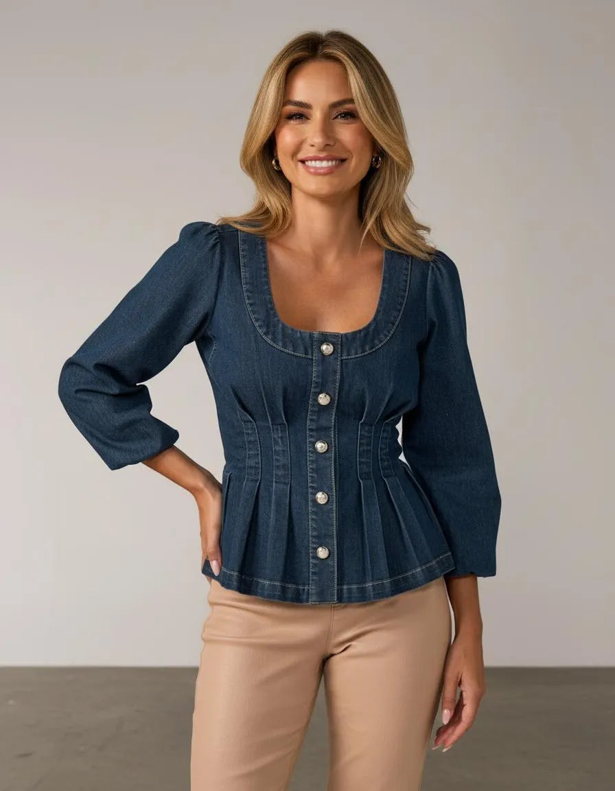 Miss | Peplum Top Dames Casual Elegant - Denim - Miss Madera MIS-692ILE