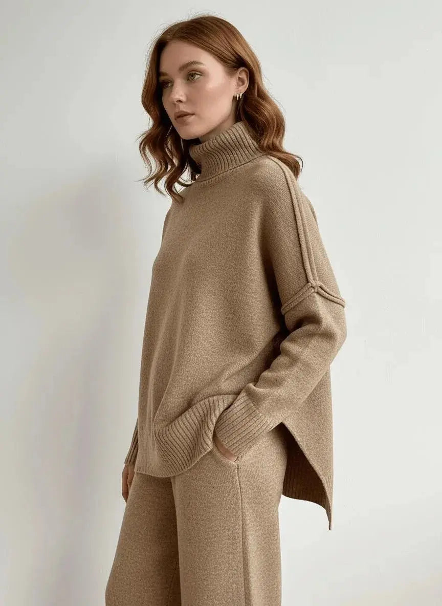 Loungewear Set Dames Tweedelig High-Neck Trui Relaxed Fit