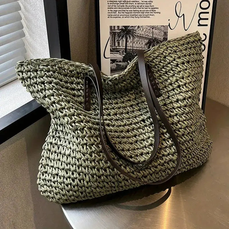 Shopper Dames Gevlochten Strandtas Magnetische Drukknoop