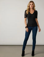 Miss | Top Dames Casual Elegant - Geribde brei met kantaccenten - Miss Madera MIS-E7Q43D