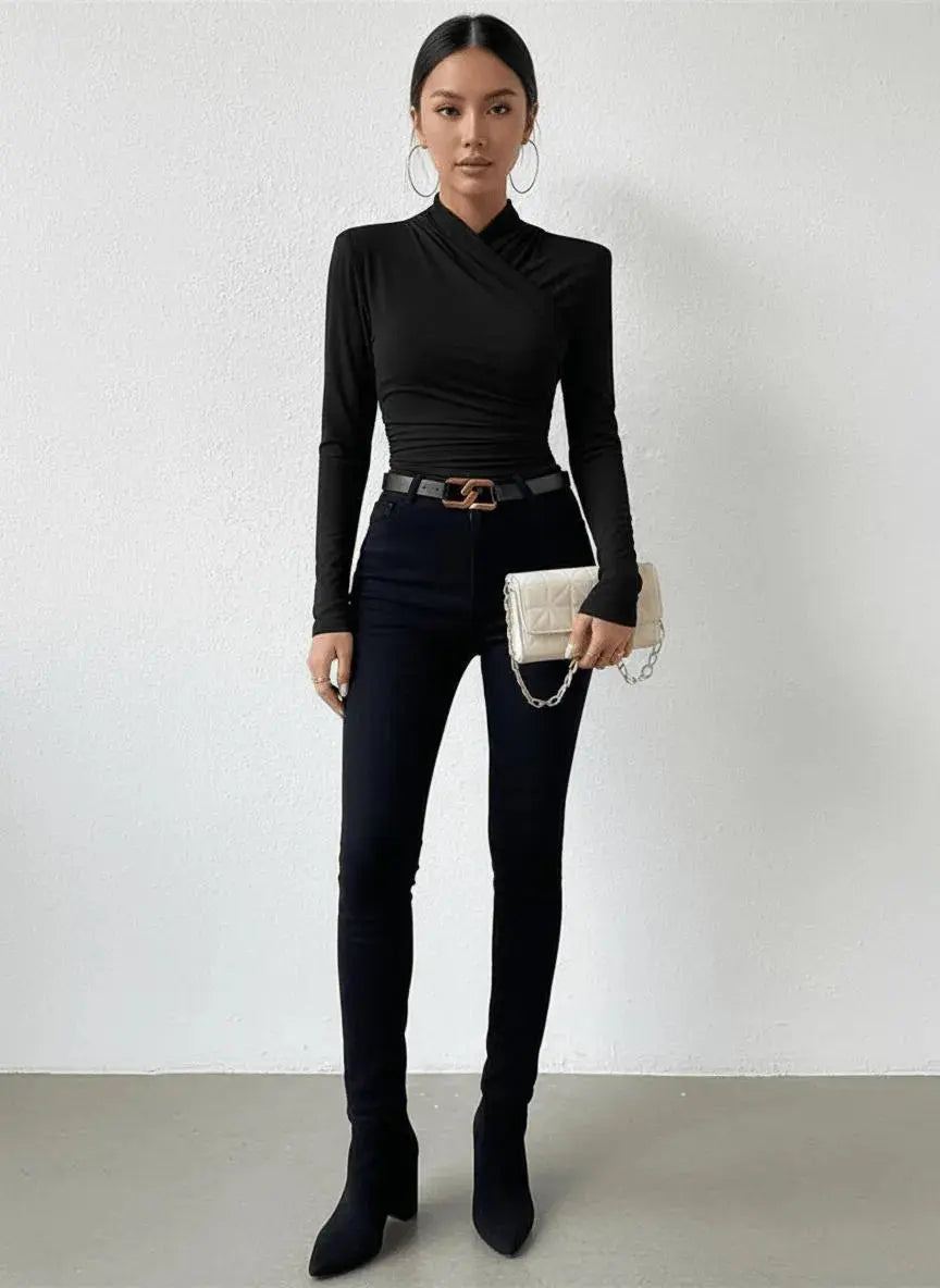 Top damski casualowy - dzianina typu stretch