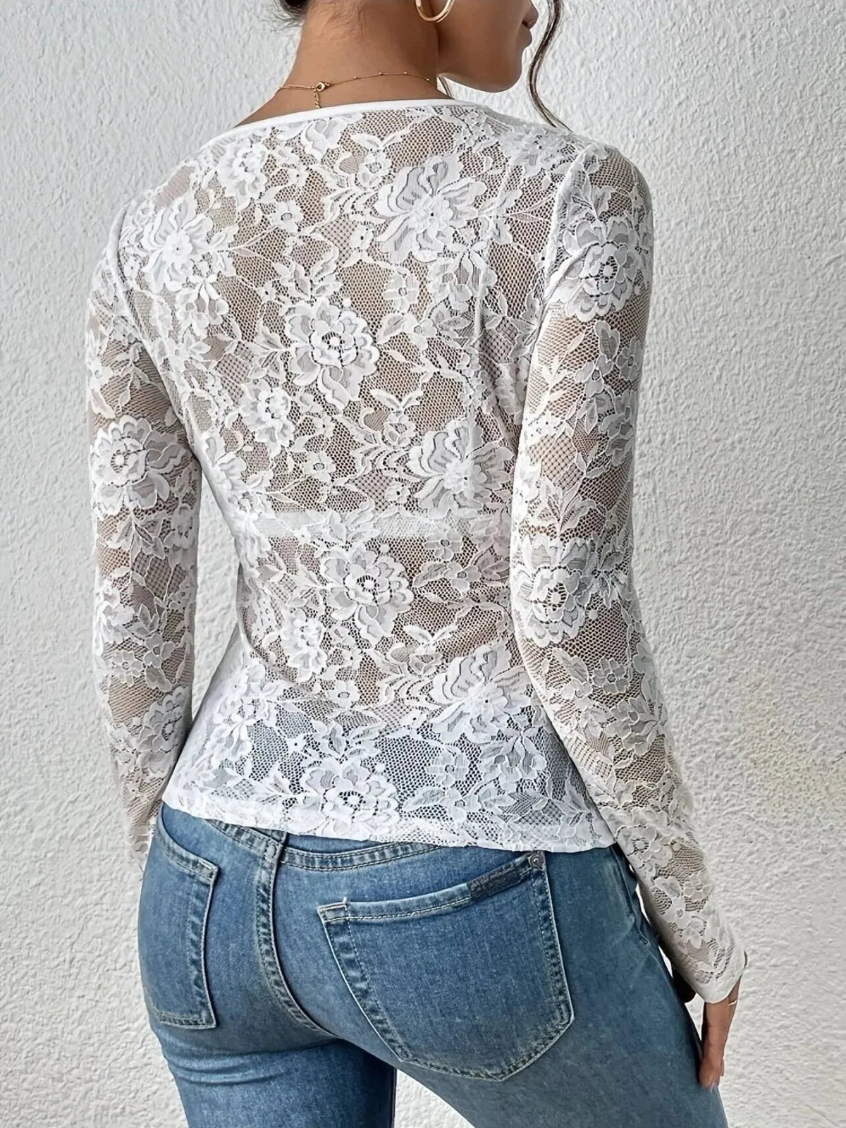Miss | Top Dames V-hals Lange Mouw Slim Fit - Kant - Miss Madera MIS-B262B1