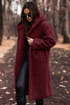 Jas Dames Lang Oversized Teddy met Capuchon