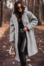 Jas Dames Lang Oversized Teddy met Capuchon