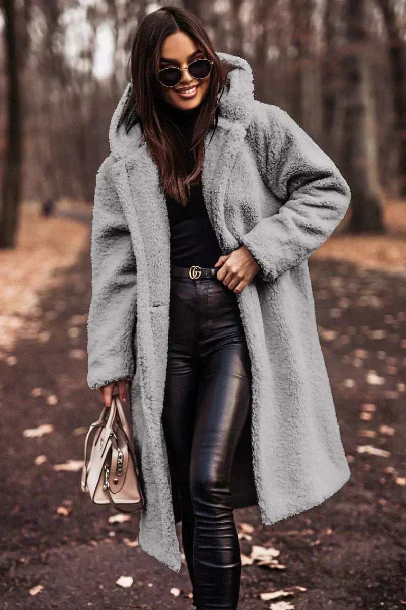 Jas Dames Lang Oversized Teddy met Capuchon