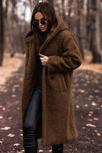 Jas Dames Lang Oversized Teddy met Capuchon