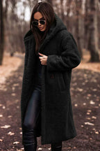 Jas Dames Lang Oversized Teddy met Capuchon