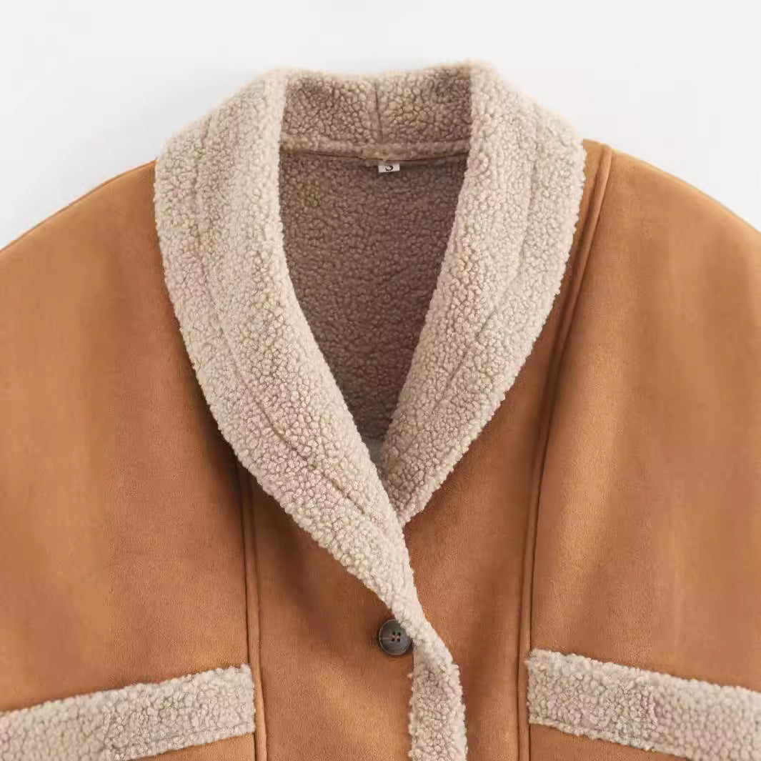 Miss | Jas Dames Cropped Teddyvoering Sjaalkraag