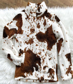 Hoodie Dames Quarter-Zip Sherpa Koeienprintpatroon Opstaande Kraag