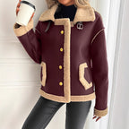 Jas Dames Teddy Fleece Voering Knoopsluiting Zijzakken