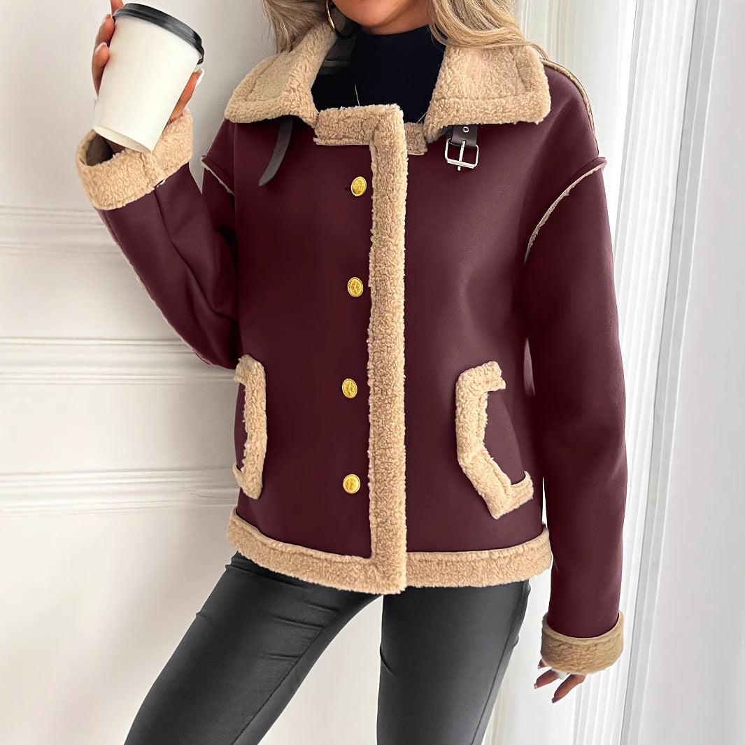 Jas Dames Teddy Fleece Voering Knoopsluiting Zijzakken