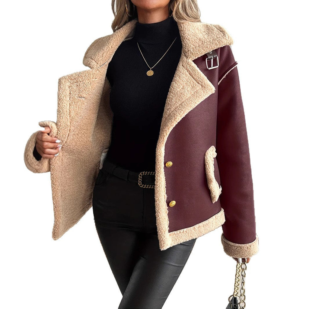 Jas Dames Teddy Fleece Voering Knoopsluiting Zijzakken