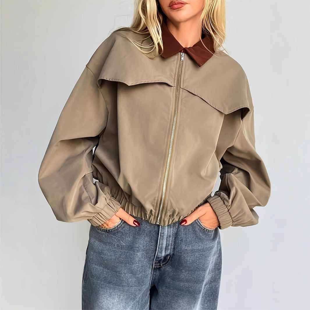 Jas Dames Bomber Kraag Geribbelde Manchetten