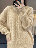 Trui Dames Oversized Ronde Hals Kabelpatroon
