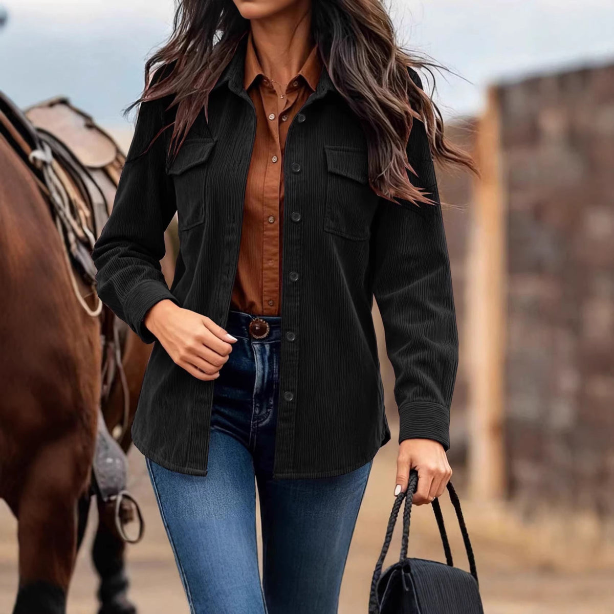 Jurk Dames Casual Corduroy met Brusttaschen - Corduroy
