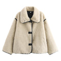Miss | Jas Dames Oversized Sjaalkraag Knoopsluiting Kort - Teddy