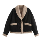 Miss | Jas Dames Cropped Teddyvoering Sjaalkraag
