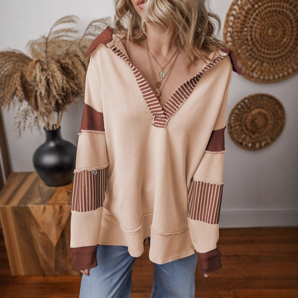 Miss | Jurk Dames Oversized V-hals Gestreept - Sweatstof