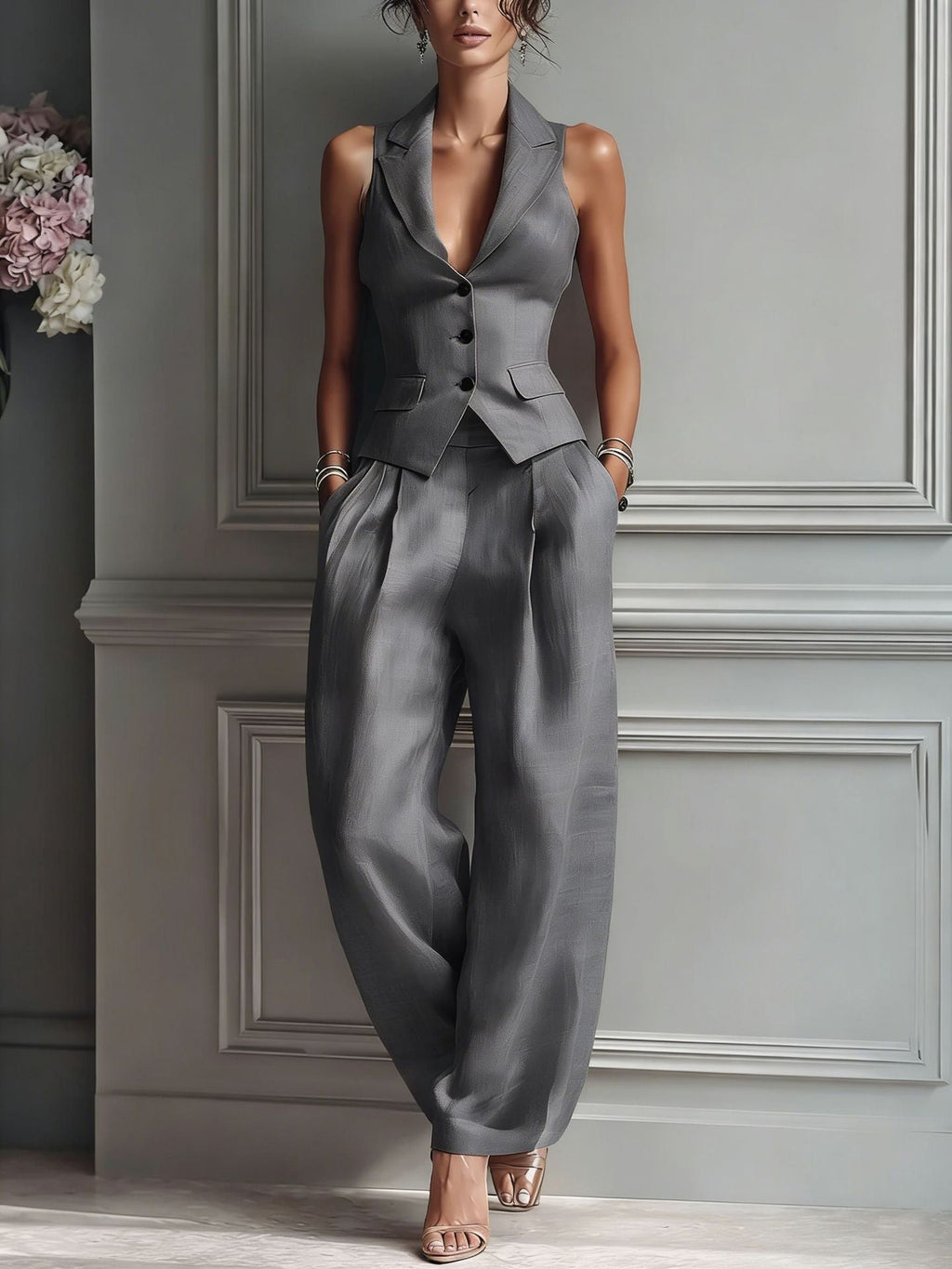 Tweedelige Set Dames Vest en Wijde Broek – Co-ord Set