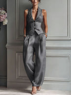 Tweedelige Set Dames Vest en Wijde Broek – Co-ord Set