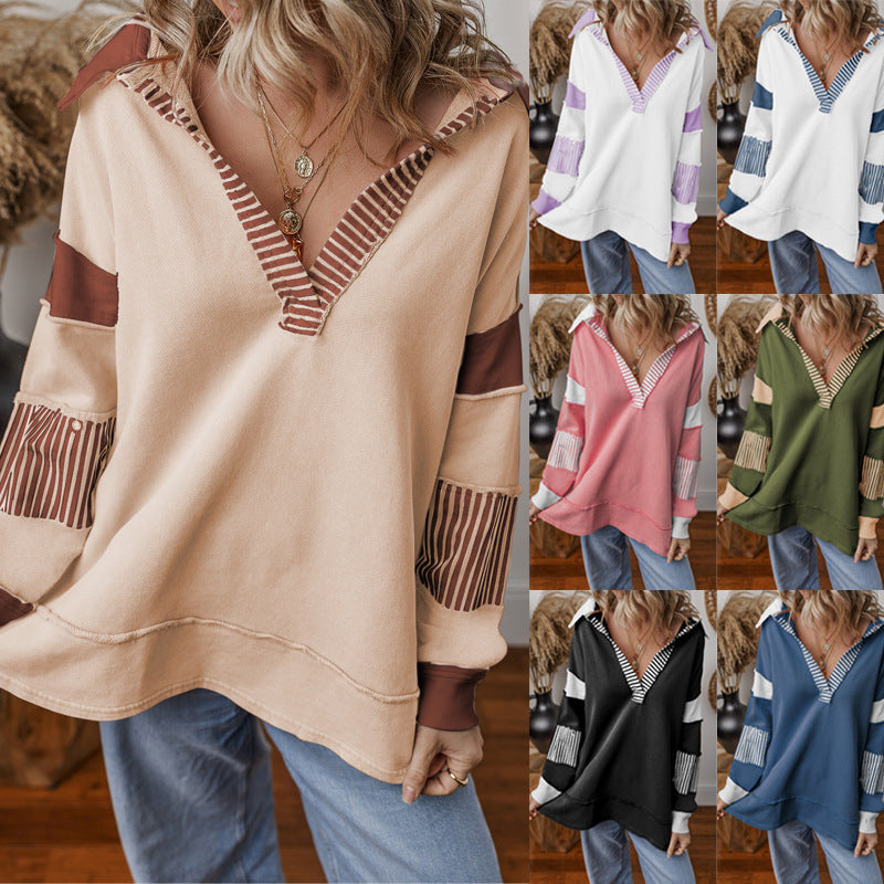 Miss | Jurk Dames Oversized V-hals Gestreept - Sweatstof